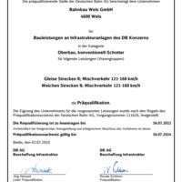 Präqualifikationsnachweis DB Schotteroberbau Gleise und Weichen