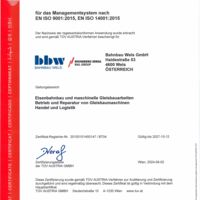 Managementsystem nach EN ISO 9001:2015, EN ISO 14001:2015